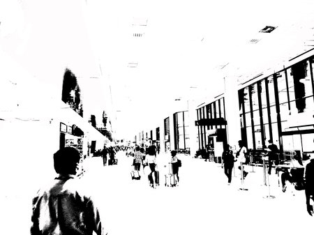 The landscape of the airport building Black and white illustrations.