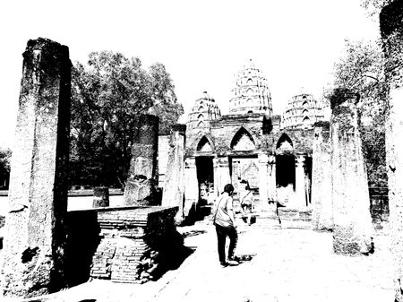 Ancient Ruins in Sukhothai 

Site Black and white illustrations.