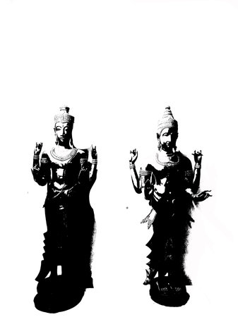 Ancient Ruins in Sukhothai   Site Black and white illustrations.