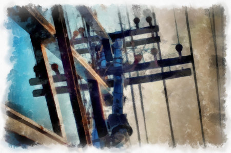 Electric pole watercolor style illustration impressionist painting.