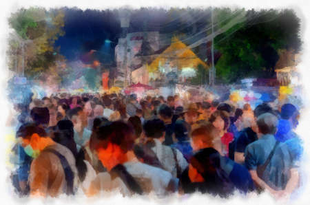 Chiang Mai Walking Street Thailand A local handicraft market watercolor style illustration impressionist painting.の写真素材