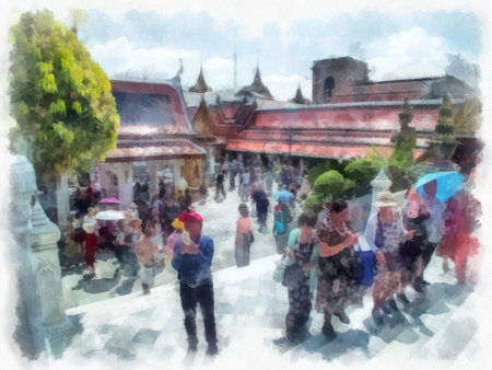 Bangkok Grand Palace watercolor style illustration impressionist painting.の写真素材