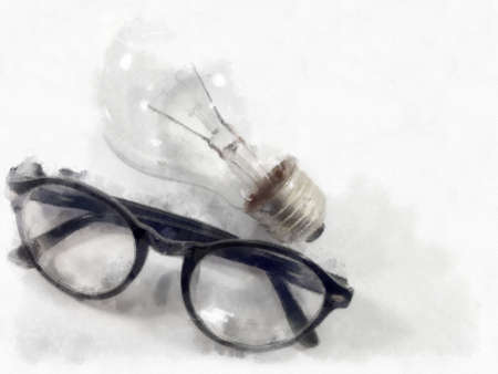 glasses with incandescent bulbs watercolor style illustration impressionist painting.の写真素材