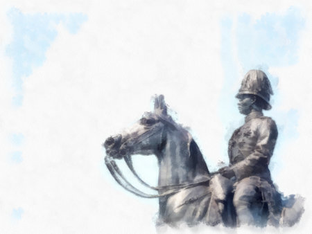 Equestrian statue Bangkok Thailand watercolor style illustration impressionist painting.の写真素材