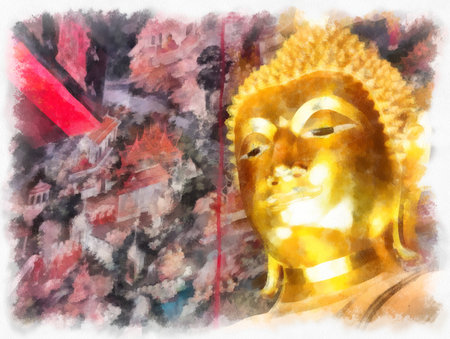 Ancient architecture of Thailand watercolor style illustration impressionist painting.の写真素材