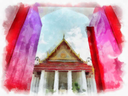Ancient architecture of Thailand watercolor style illustration impressionist painting.の写真素材