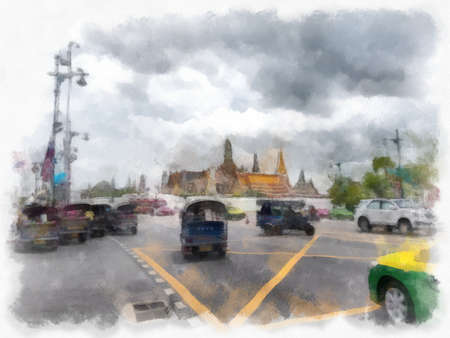 Bangkok Grand Palace watercolor style illustration impressionist painting.の写真素材