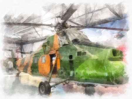 Antique old fighter planes and equipment watercolor style illustration impressionist painting.の写真素材