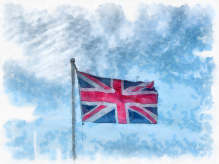 british flag watercolor style illustration impressionist painting.