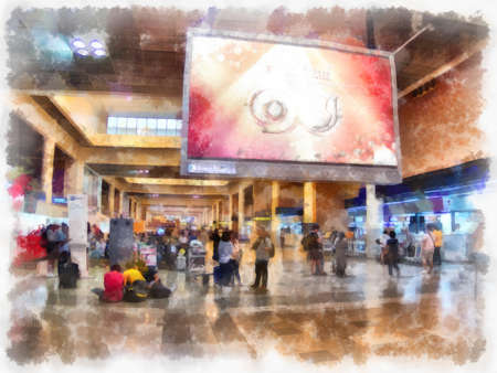 airport watercolor style illustration impressionist painting.の写真素材