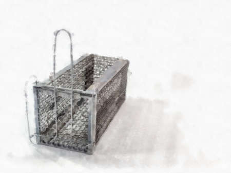 mousetrap cage watercolor style illustration impressionist painting.の写真素材