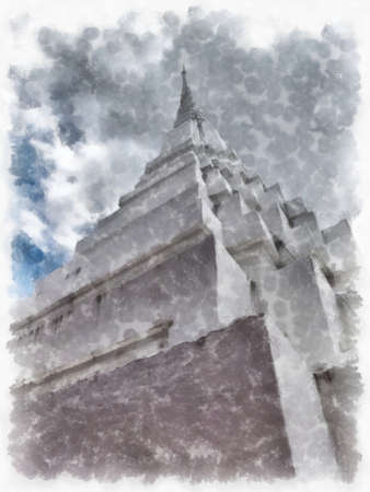 Ancient architecture of Thailand watercolor style illustration impressionist painting.の写真素材