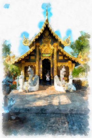 Ancient architecture of Thailand watercolor style illustration impressionist painting.の写真素材