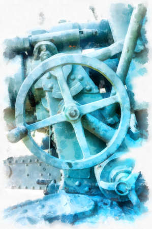 ancient gear mechanism watercolor style illustration impressionist painting.の写真素材