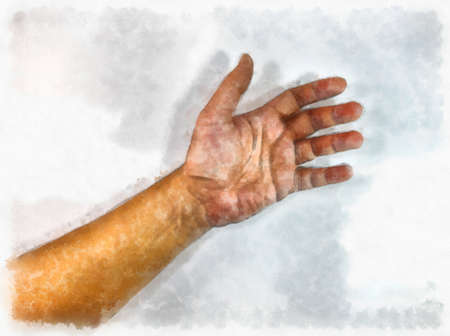 Male hands in various gestures watercolor style illustration impressionist painting.の写真素材
