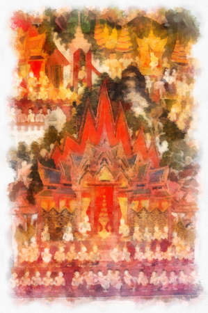 Ancient paintings on Thai ancient art murals watercolor style illustration impressionist painting.の写真素材