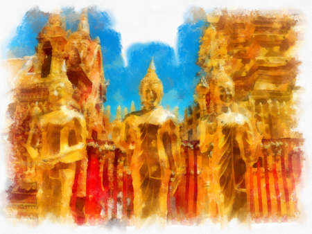 Landscape of Doi Suthep Temple Chiang Mai Thailand watercolor style illustration impressionist painting.の写真素材