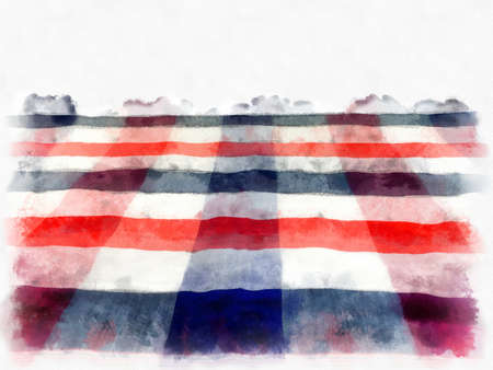 Plaid on a white background watercolor style illustration impressionist painting.の写真素材