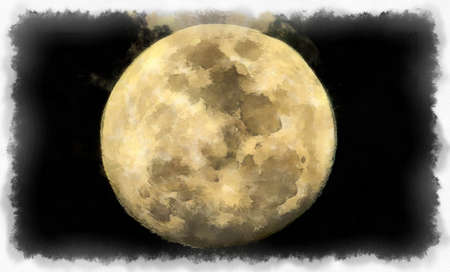 full moonwatercolor style illustration impressionist painting.の写真素材
