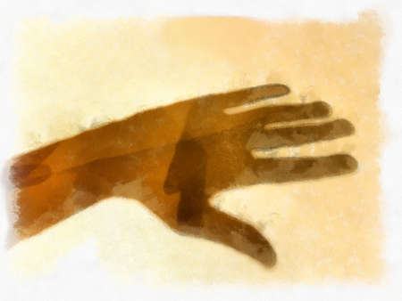 The shadow of a man's hand is spreading. watercolor style illustration impressionist painting.の写真素材