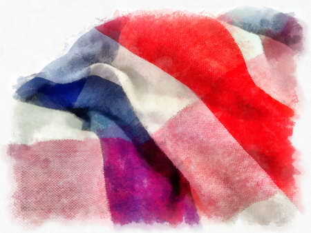 Plaid cloth or loincloth in Thailand, white, blue, red on a white background. watercolor style illustration impressionist painting.の写真素材