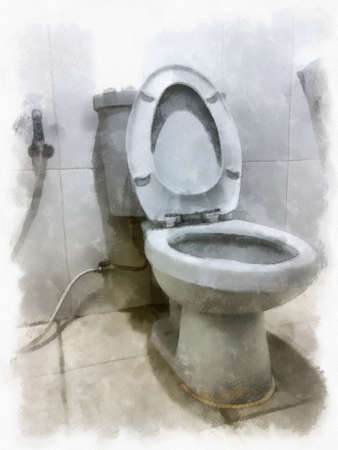 white toilet bowl in the bathroom watercolor style illustration impressionist painting.の写真素材