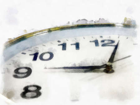 white wall clock with gold frame on white background watercolor style illustration impressionist painting.の写真素材