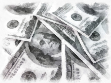 pile of dollar bonds watercolor style illustration impressionist painting.