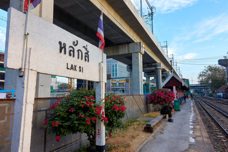 Bangkok Thailand -January 05 2022:A sign showing the name of the Lak Si Railway Station.