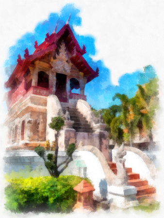 ancient architecture in northern Thailand watercolor style illustration impressionist painting.の写真素材