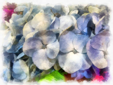 bouquet with blue-white flowers watercolor style illustration impressionist painting.の写真素材