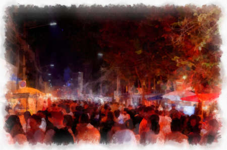 Landscape of Chiang Mai Walking Market in Thailand watercolor style illustration impressionist painting.の写真素材