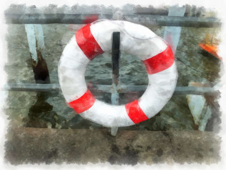 rescue ring watercolor style illustration impressionist painting.の写真素材