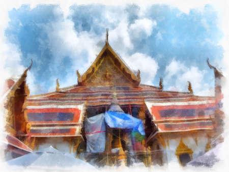 The landscape of the Grand Palace in Bangkok watercolor style illustration impressionist painting.の写真素材