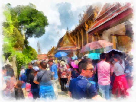The landscape of the Grand Palace in Bangkok watercolor style illustration impressionist painting.の写真素材