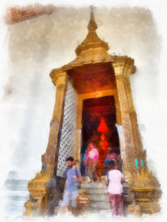 Landscape of Wat Pho in Bangkok Thailand watercolor style illustration impressionist painting.の写真素材
