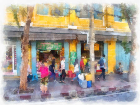 Bangkok city landscape watercolor style illustration impressionist painting.の写真素材