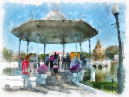 Tne park landscape watercolor style illustration impressionist painting.の写真素材
