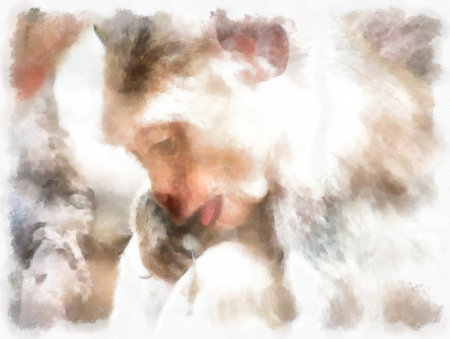 Monkey's face in various gestures watercolor style illustration impressionist painting.の写真素材