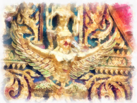 Landscape of ancient architecture in Bangkok watercolor style illustration impressionist painting.の写真素材