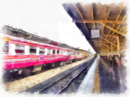 The scenery of the Thai train station watercolor style illustration impressionist painting.の写真素材