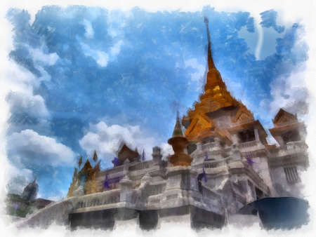 Landscape of ancient architecture in Bangkok watercolor style illustration impressionist painting.の写真素材