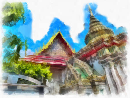 Landscape of ancient architecture in Bangkok watercolor style illustration impressionist painting.の写真素材