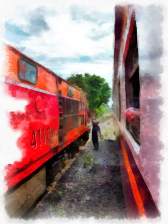Thai train watercolor style illustration impressionist painting.の写真素材