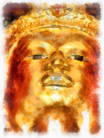 Wat Arun temple ancient Thai architecture in Bangkok watercolor style illustration impressionist painting.の写真素材