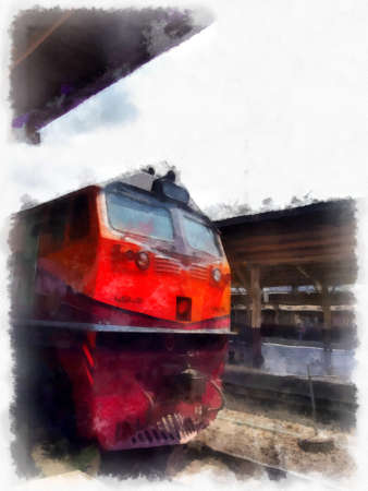 Thai train watercolor style illustration impressionist painting.の写真素材
