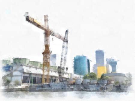 Landscape of the Chao Phraya River in Bangkok watercolor style illustration impressionist painting.の写真素材