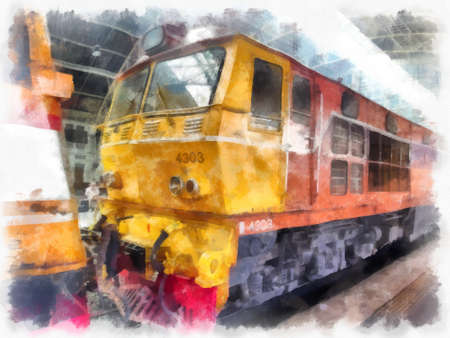 Thai train watercolor style illustration impressionist painting.の写真素材