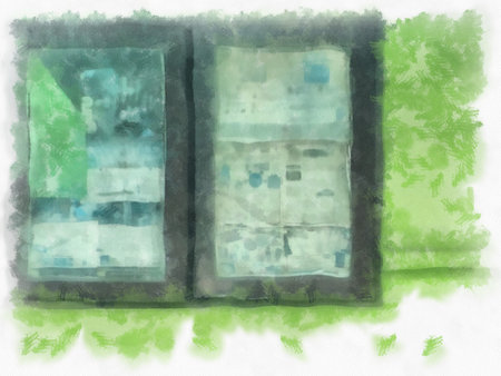 landscape of tall buildings watercolor style illustration impressionist painting.