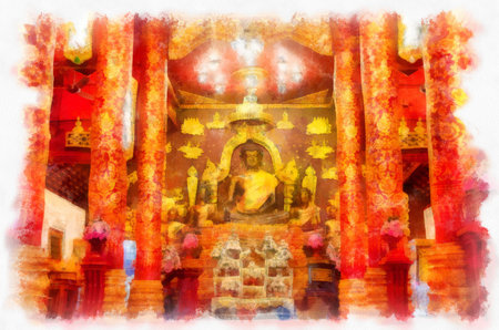 Architectural landscape of ancient temples in northern Thailand watercolor style illustration impressionist painting.の写真素材